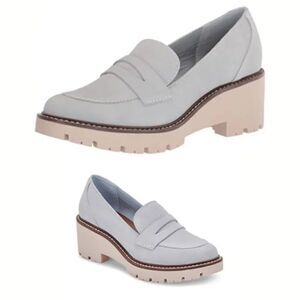 Blondo Dulce Block Heel Light Blue Suede Loafers. Size 10.